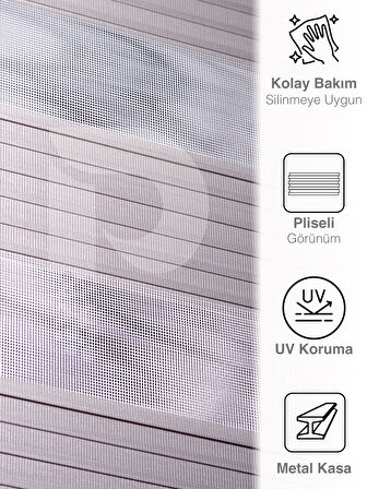 Perle Pliseli Açık Gri Renk Zebra Perde Yüksek Kalite Alüminyum Kasa