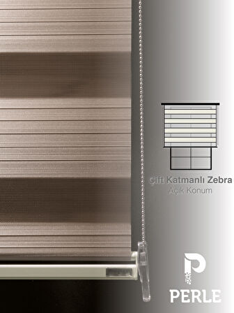 Perle Pliseli Sütlü Kahverengi Zebra Perde Yüksek Kalite Alüminyum Kasa