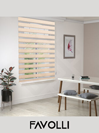 FAVOLLİ KUM BEJİ Renk Eco Bambu Stor Zebra Perde A+ Kalite , Dayanıklı Alüminyum Kasa