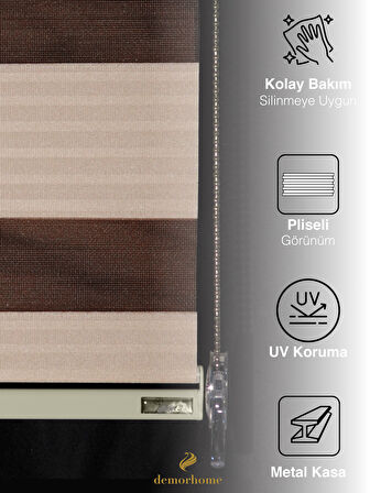 Demor Home Geniş Pliseli Latte Rengi Zebra Stor Güneşlik Perde Metal Kasa