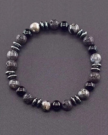 Alnis Atelier Oniks, Labradorit ve Lav Taşı Doğal Taş Bileklik