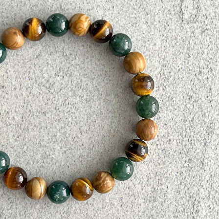 Alnis Atelier Jasper, Kaplan Gözü ve Jade Doğal Taş Bileklik