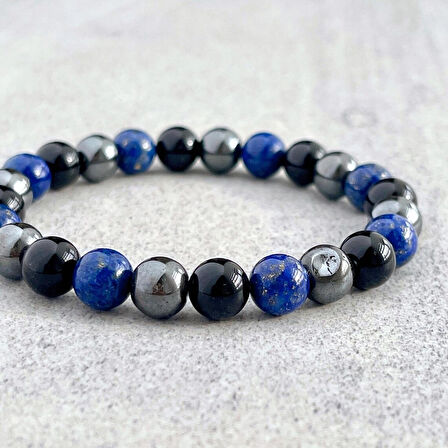 Alnis Atelier Lapis Lazuli, Hematit ve Oniks Doğal Taş Bileklik