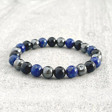Alnis Atelier Lapis Lazuli, Hematit ve Oniks Doğal Taş Bileklik