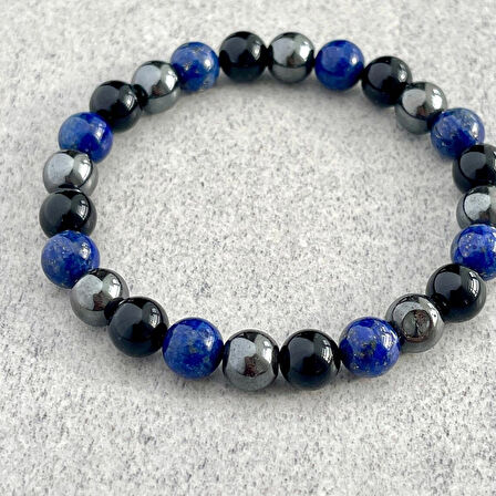 Alnis Atelier Lapis Lazuli, Hematit ve Oniks Doğal Taş Bileklik