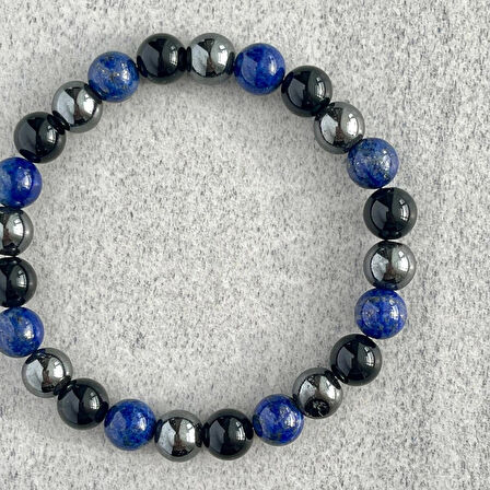 Alnis Atelier Lapis Lazuli, Hematit ve Oniks Doğal Taş Bileklik