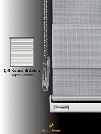 Demor Home Geniş Pliseli Açık Gri Zebra Stor Güneşlik Perde Metal Kasa