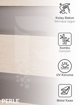 Perle Sahra Beji Renk Bambu Stor Zebra Perde Yüksek Kalite Alüminyum Kasa