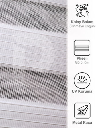 Perle Pliseli Ekru Renk Zebra Perde Yüksek Kalite Alüminyum Kasa