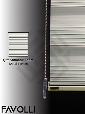 Favolli Geniş Pliseli Ekru Renk Zebra Perde Premium Dayanıklı Alüminyum Kasa