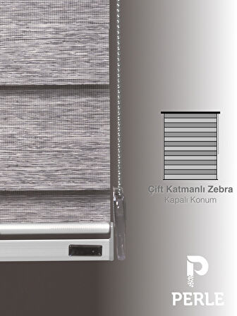 Perle Açık Gri Renk Bambu Stor Zebra Perde Yüksek Kalite Alüminyum Kasa
