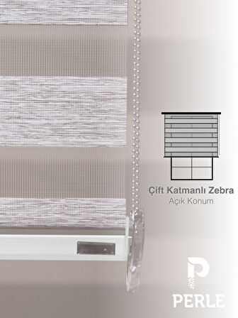 Perle Açık Gri Renk Bambu Stor Zebra Perde Yüksek Kalite Alüminyum Kasa