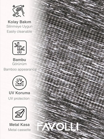 FAVOLLİ Koyu Gri Eco Bambu Stor Zebra Perde A+ Kalite , Dayanıklı Alüminyum Kasa