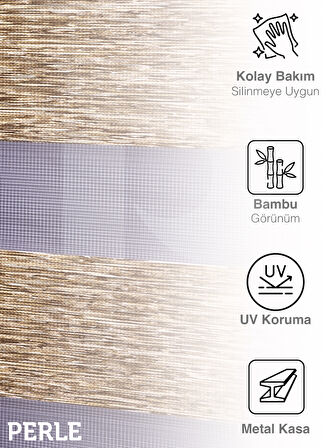 Perle Kırçıllı Kahve Renk Bambu Stor Zebra Perde Yüksek Kalite Alüminyum Kasa
