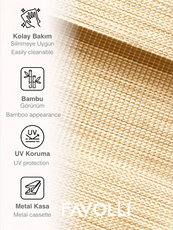 FAVOLLİ Fil Dişi Renk Eco Bambu Stor Zebra Perde A+ Kalite , Dayanıklı Alüminyum Kasa