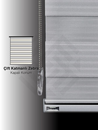 Favolli Geniş Pliseli Açık Gri Renk Zebra Perde Premium Dayanıklı Alüminyum Kasa