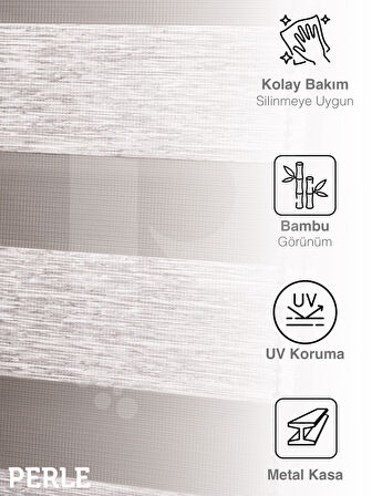 Perle Açık Gri Renk Bambu Stor Zebra Perde Yüksek Kalite Alüminyum Kasa