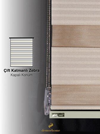 Demor Home Geniş Pliseli Latte Rengi Zebra Stor Güneşlik Perde Metal Kasa