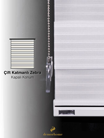 Demor Home Geniş Pliseli Beyaz Zebra Stor Güneşlik Perde Metal Kasa