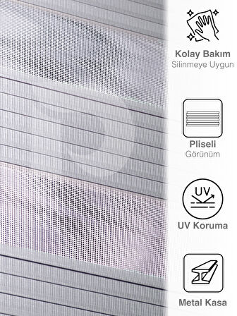 Perle Pliseli Açık Gri Renk Zebra Perde Yüksek Kalite Alüminyum Kasa