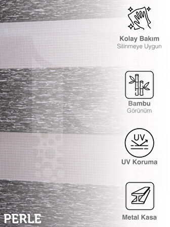 Perle Koyu Gri Renk Bambu Stor Zebra Perde Yüksek Kalite Alüminyum Kasa