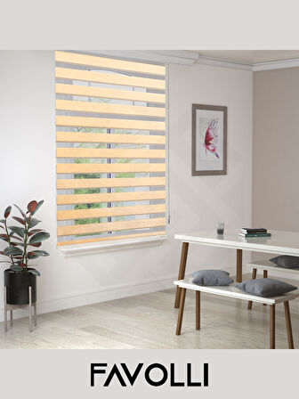 FAVOLLİ Fil Dişi Renk Eco Bambu Stor Zebra Perde A+ Kalite , Dayanıklı Alüminyum Kasa