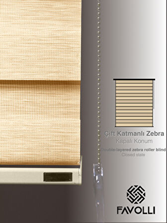 FAVOLLİ Fil Dişi Renk Eco Bambu Stor Zebra Perde A+ Kalite , Dayanıklı Alüminyum Kasa