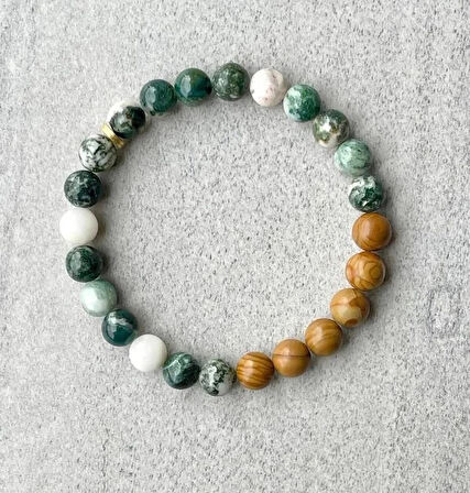 Alnis Atelier Ardıç Ağacı ve Yosunlu Akik Doğal Taş Bileklik