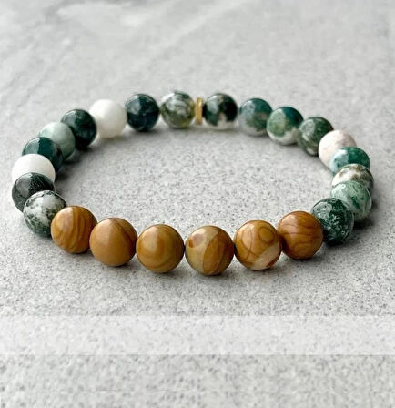 Alnis Atelier Ardıç Ağacı ve Yosunlu Akik Doğal Taş Bileklik