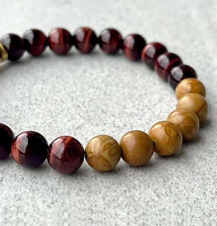 Alnis Atelier Ardıç Ağacı ve Kızıl Kaplan Gözü Doğal Taş Bileklik