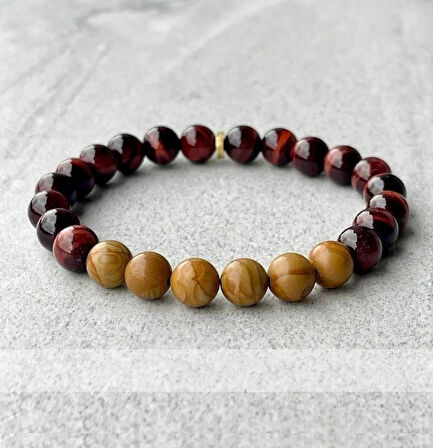 Alnis Atelier Ardıç Ağacı ve Kızıl Kaplan Gözü Doğal Taş Bileklik