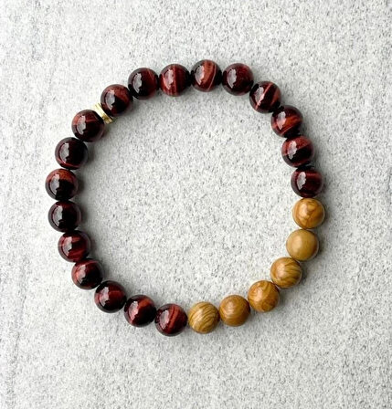 Alnis Atelier Ardıç Ağacı ve Kızıl Kaplan Gözü Doğal Taş Bileklik