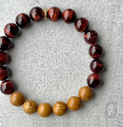 Alnis Atelier Ardıç Ağacı ve Kızıl Kaplan Gözü Doğal Taş Bileklik