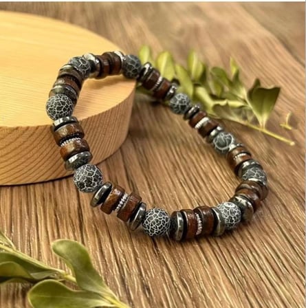 Alnis Atelier Akik ve Hematit Doğal Taş Erkek Bileklik | Gerçek Doğal Taş El Yapımı Minimal Şık Günlük Bileklik