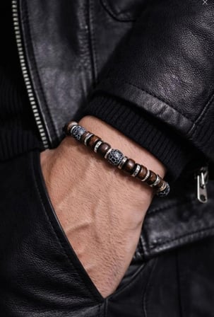 Alnis Atelier Akik ve Hematit Doğal Taş Erkek Bileklik | Gerçek Doğal Taş El Yapımı Minimal Şık Günlük Bileklik