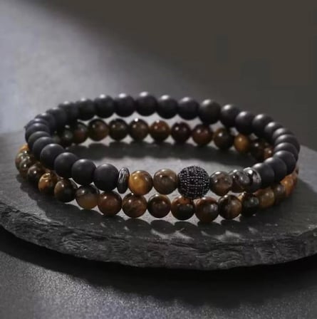 Alnis Atelier Kaplan Gözü ve Oniks Doğal Taş Erkek Bileklik | Gerçek Doğal Taş El Yapımı Minimal Şık Günlük Bileklik
