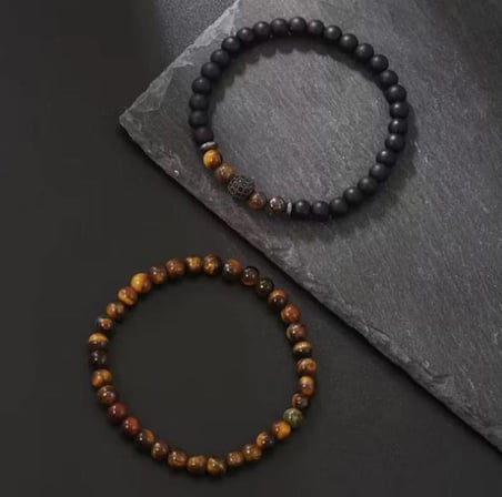 Alnis Atelier Kaplan Gözü ve Oniks Doğal Taş Erkek Bileklik | Gerçek Doğal Taş El Yapımı Minimal Şık Günlük Bileklik