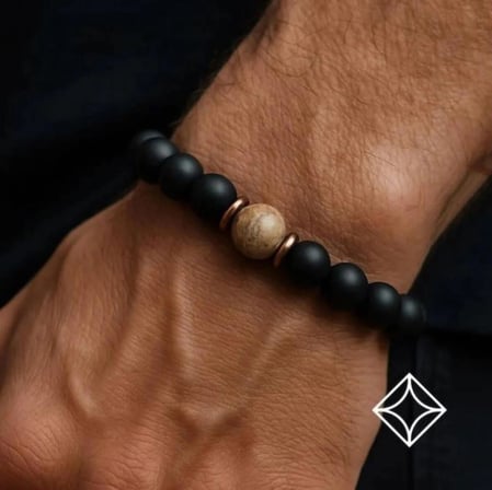 Alnis Atelier Jasper ve Mat Oniks Doğal Taş Erkek Bileklik | Gerçek Doğal Taş El Yapımı Minimal Şık Günlük Bileklik