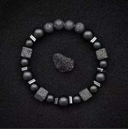 Alnis Atelier Küp Lav Taşı ve Mat Oniks Doğal Taş Erkek Bileklik | Gerçek Doğal Taş El Yapımı Minimal Şık Bileklik