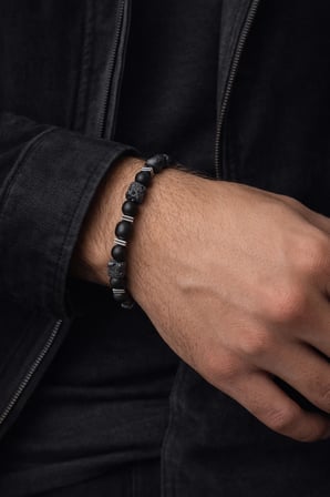 Alnis Atelier Küp Lav Taşı ve Mat Oniks Doğal Taş Erkek Bileklik | Gerçek Doğal Taş El Yapımı Minimal Şık Bileklik