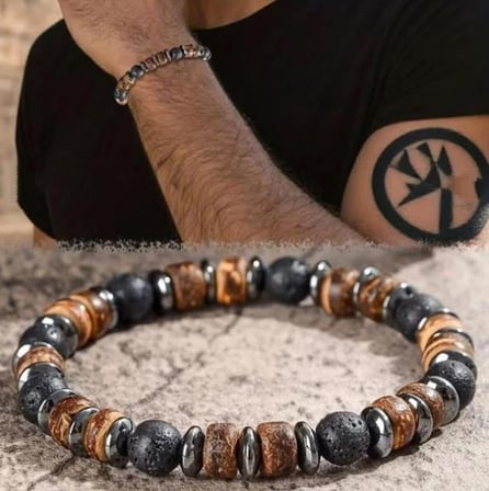 Alnis Atelier Lav Taşı Doğal Taş Erkek Bileklik | Gerçek Doğal Taş El Yapımı Minimal Volkanik Taş Bileklik