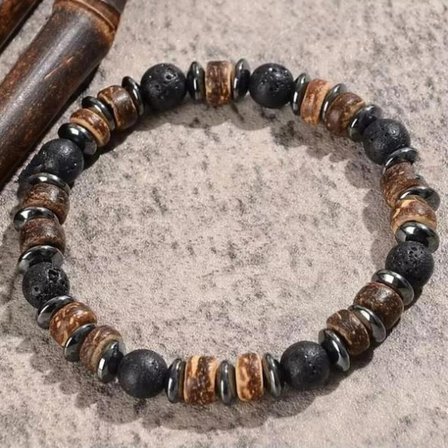 Alnis Atelier Lav Taşı Doğal Taş Erkek Bileklik | Gerçek Doğal Taş El Yapımı Minimal Volkanik Taş Bileklik