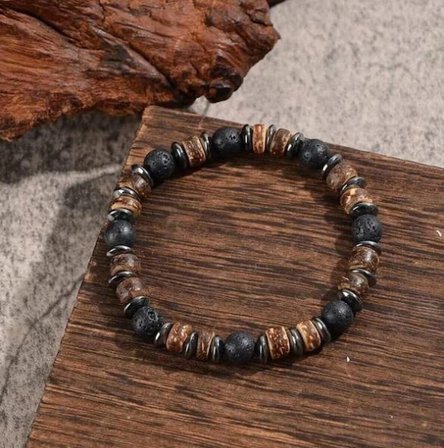Alnis Atelier Lav Taşı Doğal Taş Erkek Bileklik | Gerçek Doğal Taş El Yapımı Minimal Volkanik Taş Bileklik