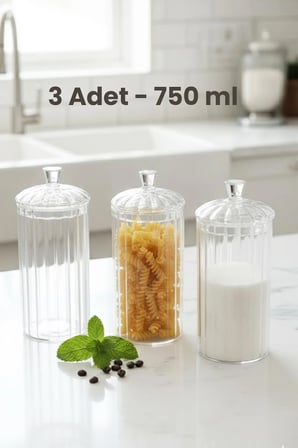 Averna Cam Saklama Kabı – Çay Kahve Bakliyat Kavanozu 750 ml-3 adet