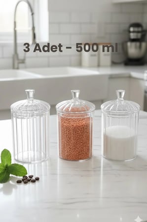 Averna Cam Saklama Kabı – Çay Kahve Bakliyat Kavanozu 500 ml-3 Adet