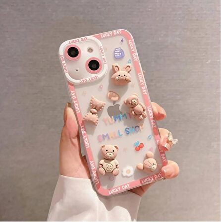 iPhone 13 Uyumlu Bear and Rabbit Silikon Kılıf