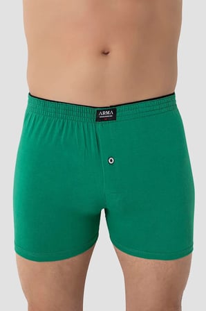 Özel Seri Lastikli Rahat Kombin Erkek Yeşil Düğmeli Boxer 3'lü Paket %100 Pamuklu Penye