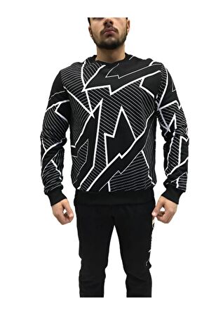 Erkek Siyah Baskılı Sweatshirt