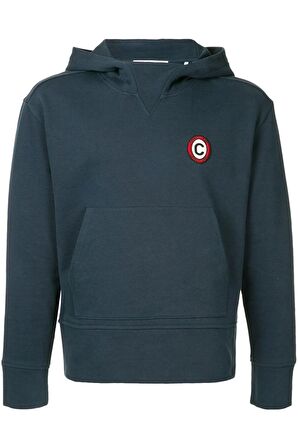 Erkek Lacivert Sıfır Yaka Uzun Kollu Kapşonlu Yan Cepli  Sweatshirt