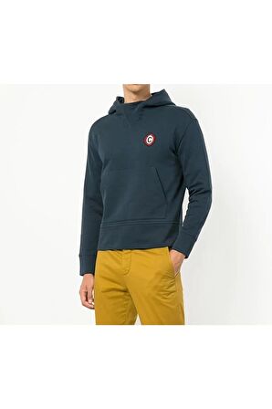 Erkek Lacivert Sıfır Yaka Uzun Kollu Kapşonlu Yan Cepli  Sweatshirt